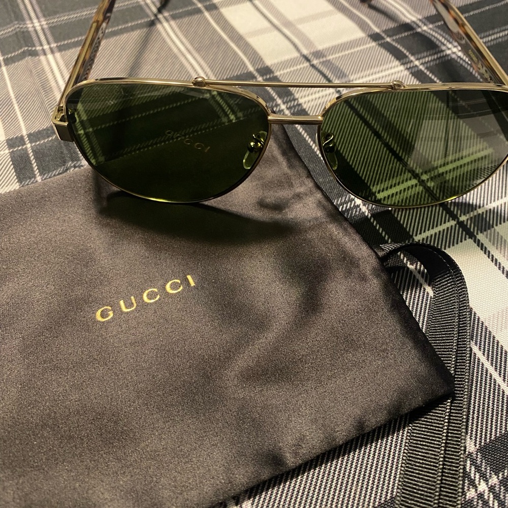 Gucci Gold Frame Green Lens Aviator Sunglasses